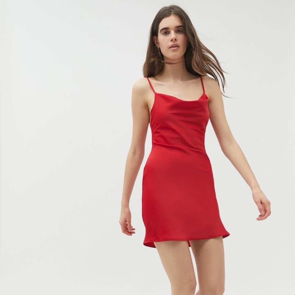 Urban Outfitters Red Mallory Cowl Neck Slip Dress